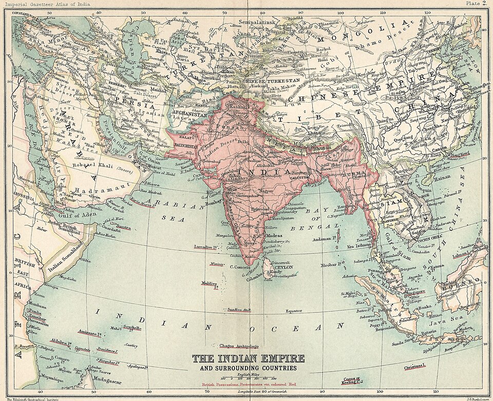 1909 map of the British Indian Empire and surrounding countries